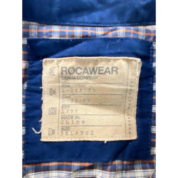 Vintage 1999 Rocawear 3XL Plaid Button Up Shirt Brown Embroidered Back Y2K R+ - Picture 6 of 15